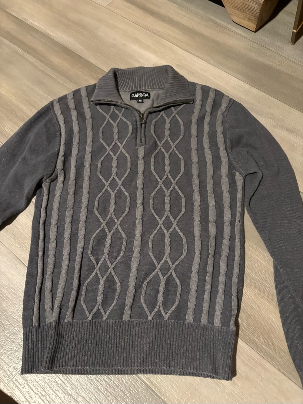 Carbon Men's Dark Gray Half-Zip Cable Knit Sweater